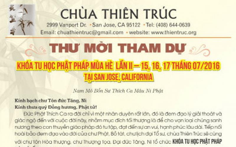 Chùa Thiên Trúc tổ chức khóa tu học Phật pháp mùa hè lần thứ 2