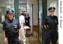 Police guarding the entry to the US team's hotel in Hamburg